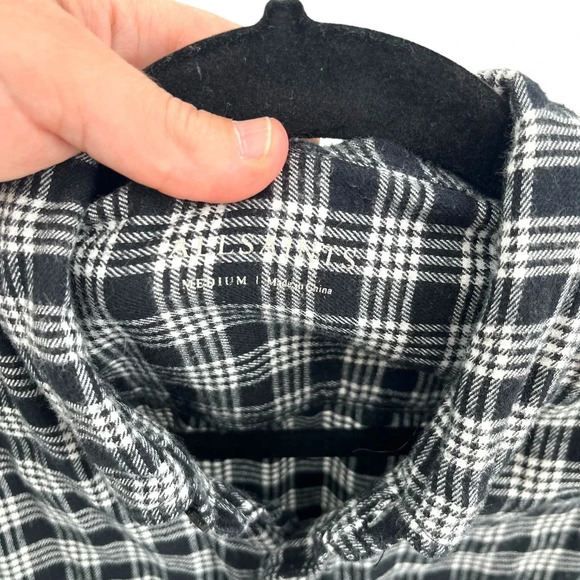 AllSaints Petro Shirt Button Down‎ Long Sleeve Flannel Check Black Size Medium - Picture 8 of 11